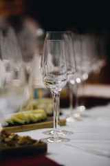 Blank glass of white champagne sparkling bubble wine