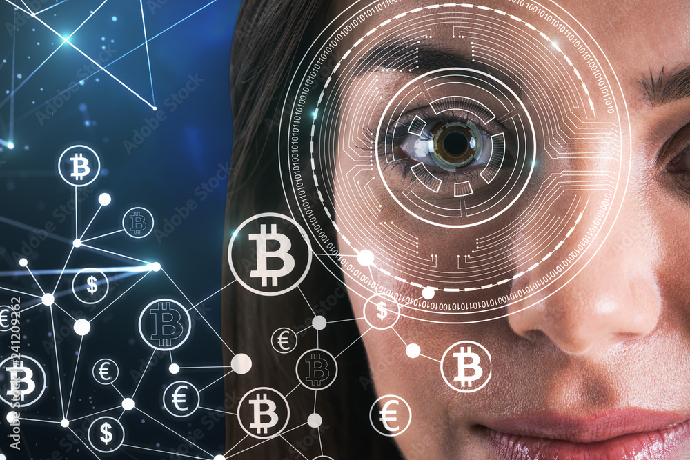 Poster face recognition and bitcoin concept
