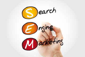SEM - Search Engine Marketing acronym with marker, business concept background