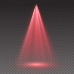 Red scanner or laser effect. Glowing stage light ray isolated on transparent background. Vector bright scene spotlight projector beam.