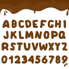 Chocolate alphabet and numbers. Vector illustration