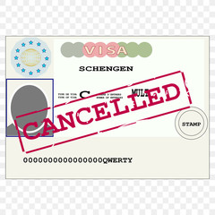 Schengen visa with stamp 