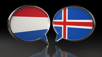 Netherlands and Ukraine flags with Speech Bubbles. 3D illustration