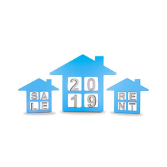 3d illustration of real estate market in 2019 sell and rent 