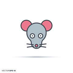 Cute mouse color filled line icon vector