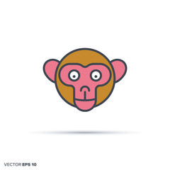 Cute monkey color filled line icon vector