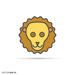 Cute lion color filled line icon vector