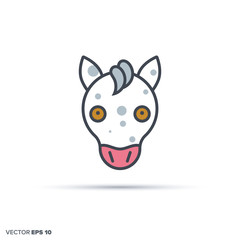 Cute horse color filled line icon vector