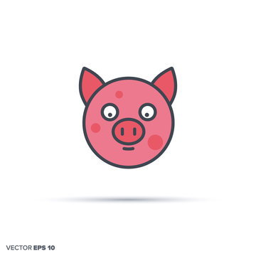 Cute pig color filled line icon vector