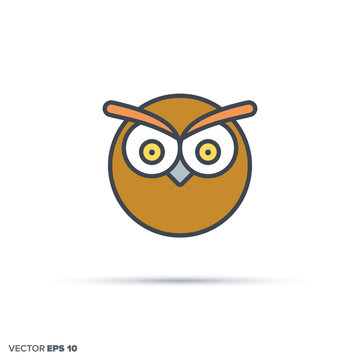 Cute owl color filled line icon vector