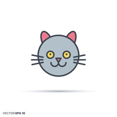 Cute cat color filled line icon vector