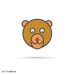 Cute bear color filled line icon vector