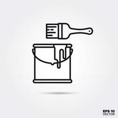 paint canister and brush vector line icon