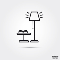 side table and floor lamp vector line icon