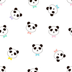 Cute panda head with colourful tie bow seamless vector pattern, print for kids and nursery fabric, t-shirt, pajamas and more