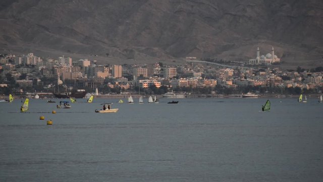 Water sport activities near Eilat - famous tourist resort and recreation city in Israel