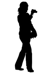 Young woman with phone on a white background