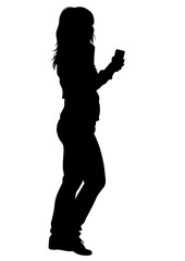 Young woman with phone on a white background