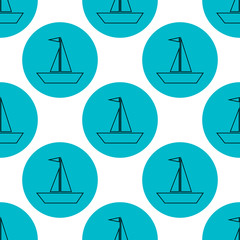 seamless sailing ships on blue circle pattern vector illustration