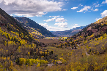 Aerial view of Telluride, Colorado in autumn