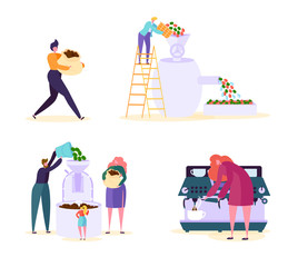 Coffee Production Machine Factory Character Set