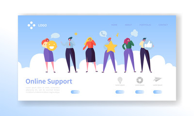 Online Customer Service Technical Support Landing Page. Operator Character Chat to Help User Solution. Hotline Communication Concept for Website or Web Page. Flat Cartoon Vector Illustration