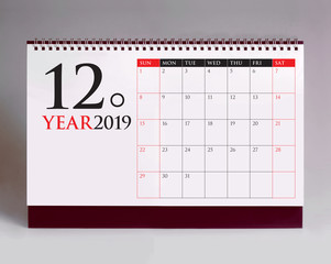 Simple desk calendar 2019 - December