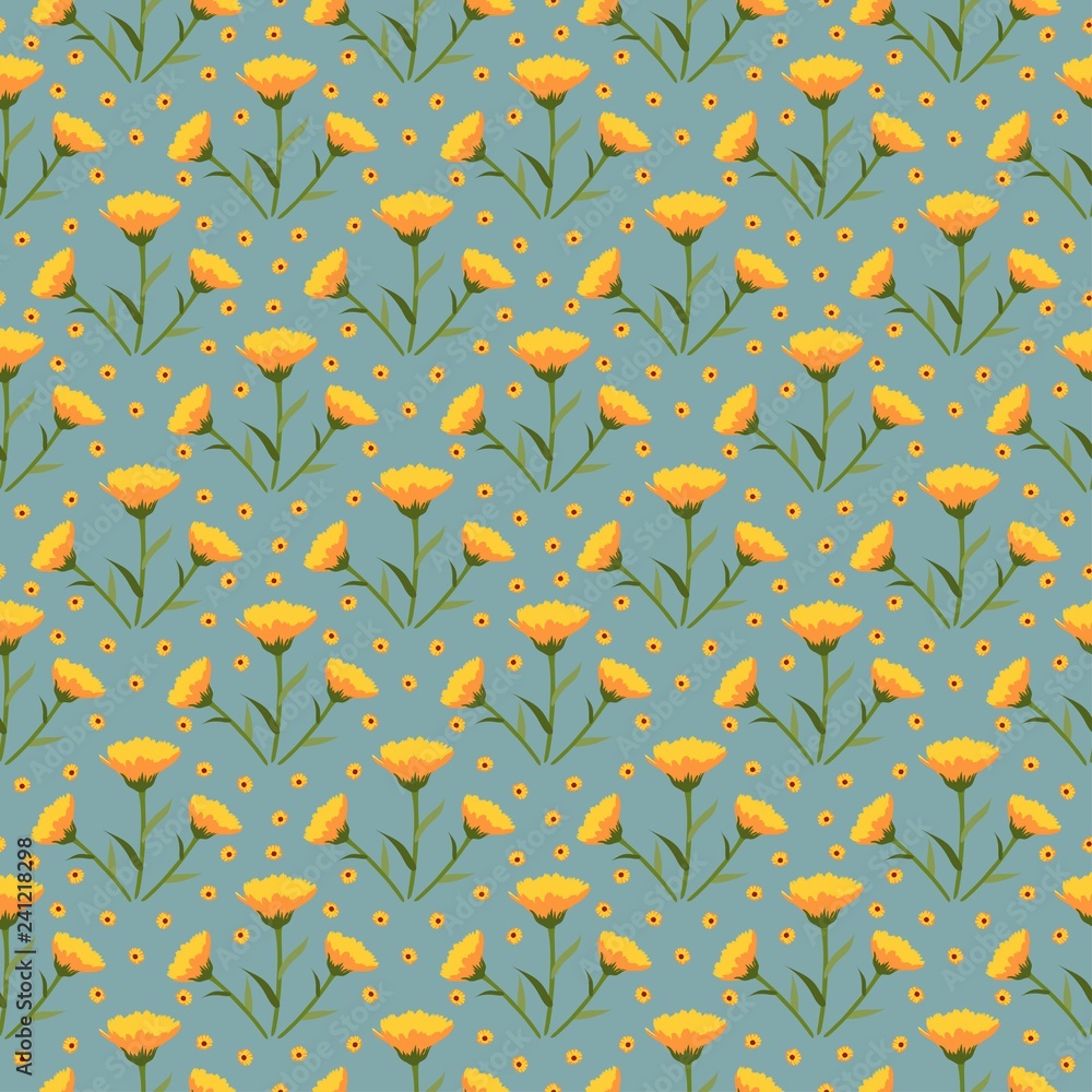 Poster calendulas flower vector pattern seamless half drop repeat type background