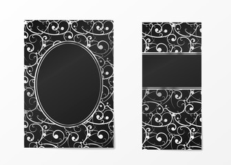Dark flyer and brochure template with silver elegant pattern
