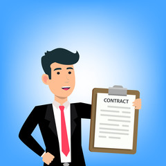 Business man holding contract in hand