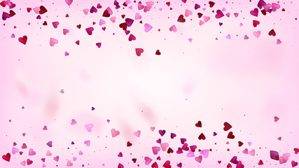 Red, Pink Hearts Vector Confetti. Valentines Day Tender Pattern. Beautiful Pink Design Valentines Day Decoration with Falling Down Hearts Confetti. Luxury Gift, Birthday Card, Poster Background
