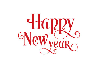 Happy New Year Text Design for Greeting Card. Handmade Vector Calligraphy Design on White Background.