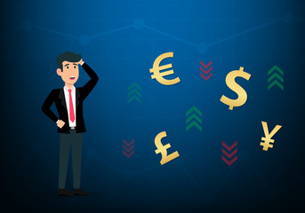 Businessman with mixed market situations