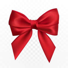 Realistic red bow. Element for decoration gifts, greetings, holidays. Vector illustration