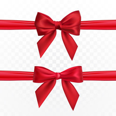 Realistic red bow and ribbon. Element for decoration gifts, greetings, holidays. Vector illustration