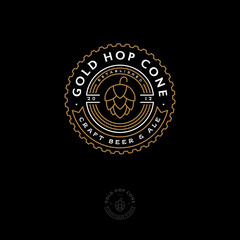 Beer Pub emblem. Hop cone logo. Craft beer and ale logotype. Engraving style