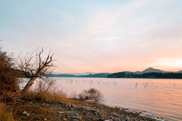 Fototapeta premium nice sunset on a lake