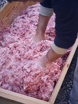 Crop hands mixing minced meat