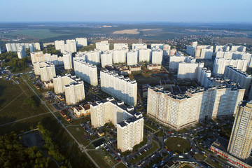 Aerial view of urban real estate from birds sight. Kuznechiki district, Podolsk region, Russia