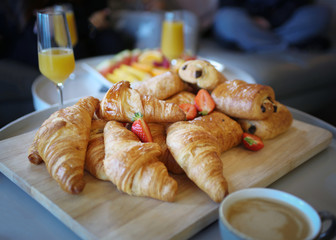 Platter of Danish Pastries, Fruit and Orange Juice