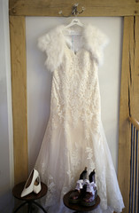 winter wedding dress on hanger
