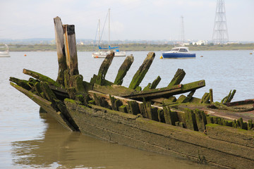 Old rotten ship wreck in the harbour