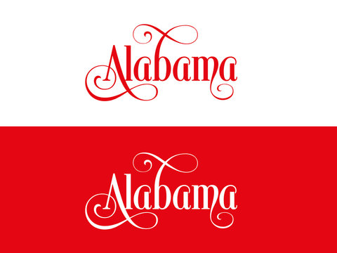 Typography of The USA Alabama States Handwritten Illustration on Official U.S. State Colors. Modern Calligraphy Element for your design. Simple vector lettering for t-shirts print, bags, posters Etc.