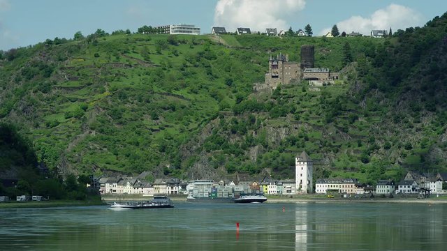 romantic castles of Rhine river .view of Katz castle and St.Goarshausen town, Gt Goar, Germany, July 2018