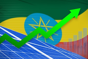Fototapeta premium Ethiopia solar energy power rising chart, arrow up - alternative natural energy industrial illustration. 3D Illustration