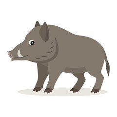 Cute forest, cartoon woodland animal, gray boar icon isolated on white background, vector illustration