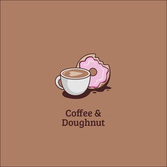 coffee and doughnut donuts logo for cafe restaurant, food and beverage symbol icon in yummy delicious illustration style