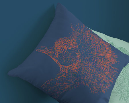 Illustration Grue oiseau bleu rouge - Coussin