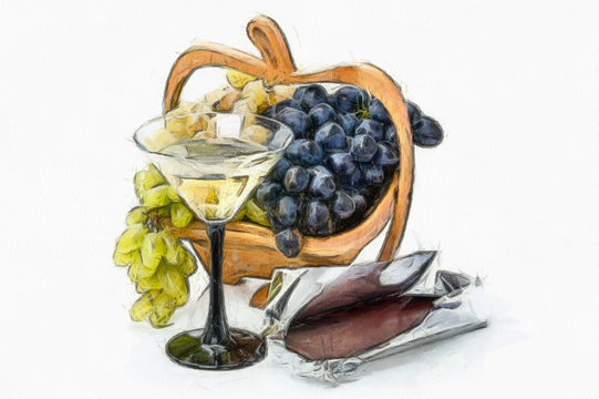 Flamaster drawing fruit with chocolate and wine