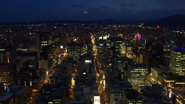 Sapporo topview of JR tower observatory t38 with time lapse footage which can see transportation light.
